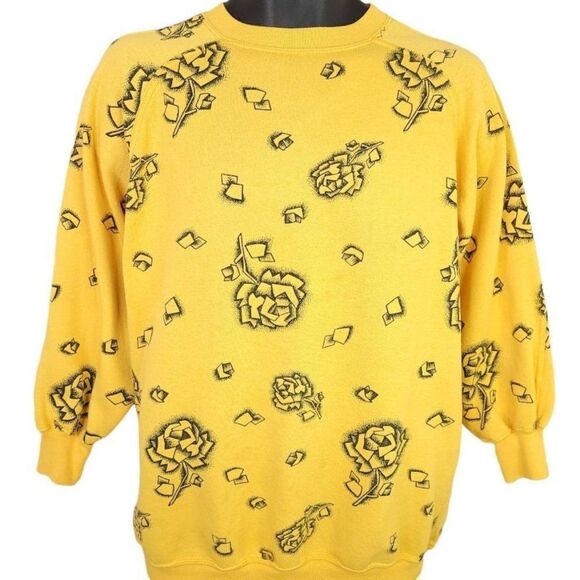 Vintage Tops - Womens Rose Sweatshirt Vintage 80s All Over Print Geometric Size Large